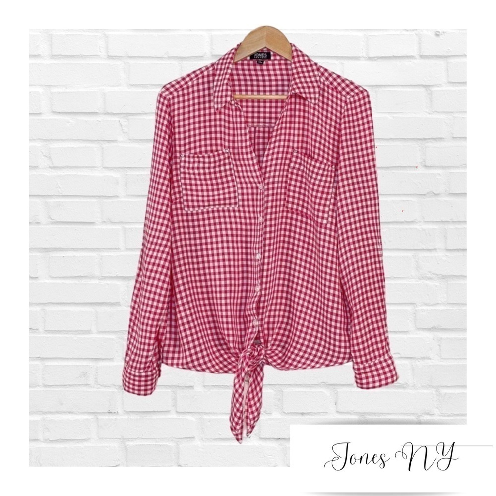 Jones New York Sz M Pink White Gingham Cottagecore Coastal Cowgirl Western